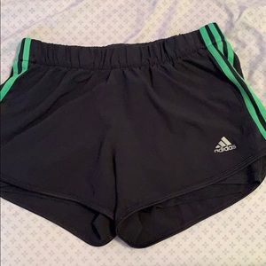adidas gray shorts with green stripes
